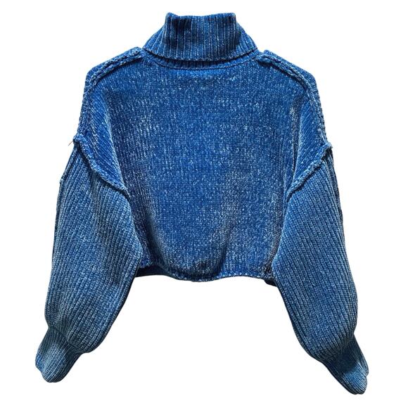 Alterd State Sweater Cropped Turtleneck 3/4 Sleeves Knit Pullover Blue Size XXS - Picture 1 of 5
